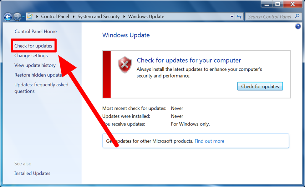 Check For Update In Windows 7